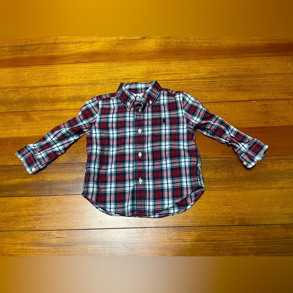 Ralph Lauren Boys Plaid Button-Down Shirt - Red & Green Size 18 Months